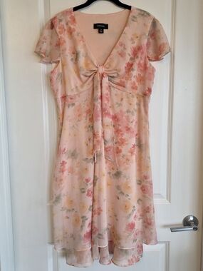 R&M Richards Pink Floral Tie-Front Midi Dress